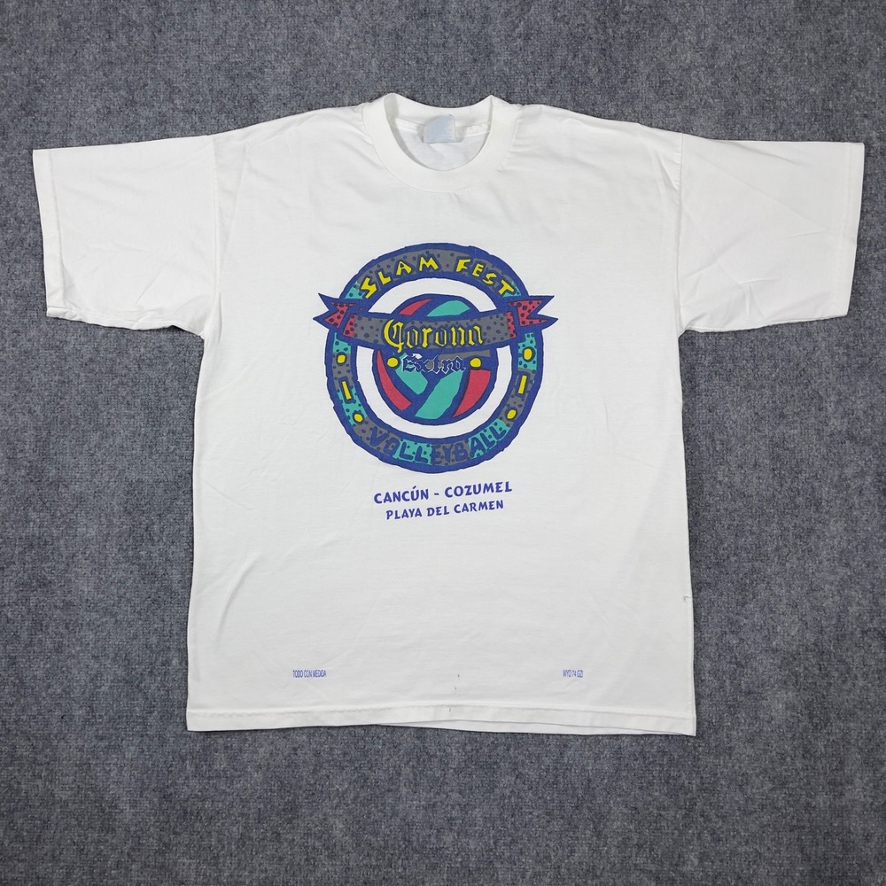 Vtg Corona Extra T-Shirt Mens XL White Slam Fest Volleyball Cancun Cozumel
